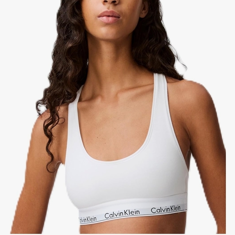Calvin Klein White Racerback Bralette with Branded Elastic
